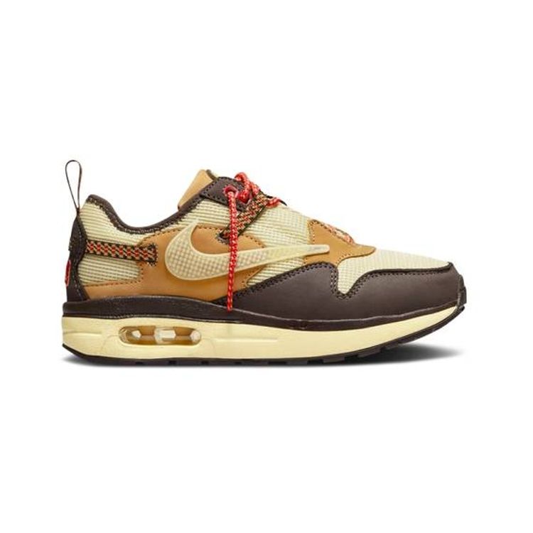 Travis Scott x Nike Air Max 1 PS Baroque Brown Kids Sneakers Lemon-Drop Wheat Chile-Red DN4169-200