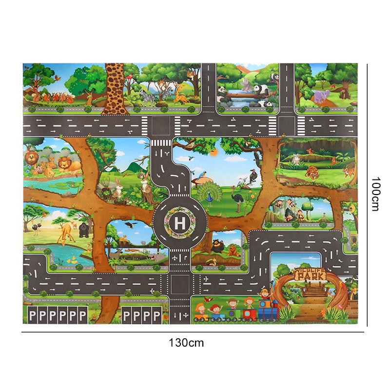 130x100cm Children Games Mat Cartoon City Traffic Map Non-Slip Playmat For KidsToddler Montessori Early Education Toys TMZ