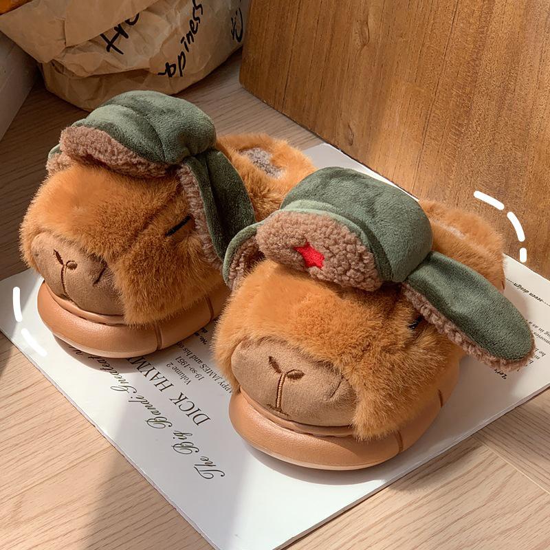 Capybara Kids' Winter Cotton Slippers - Cute, Warm, Non-slip Plush for Boys & Girls