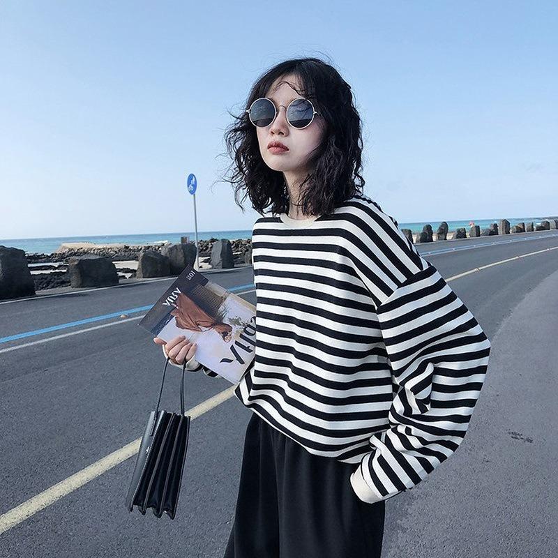 Striped Long Sleeved T-shirt Women's Hoodie Top
