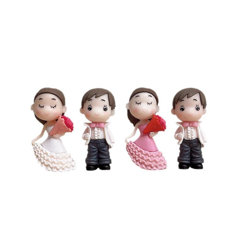 Cartoon Couple PVC Figurines: Wedding Dress Cake Toppers and Car Ornaments