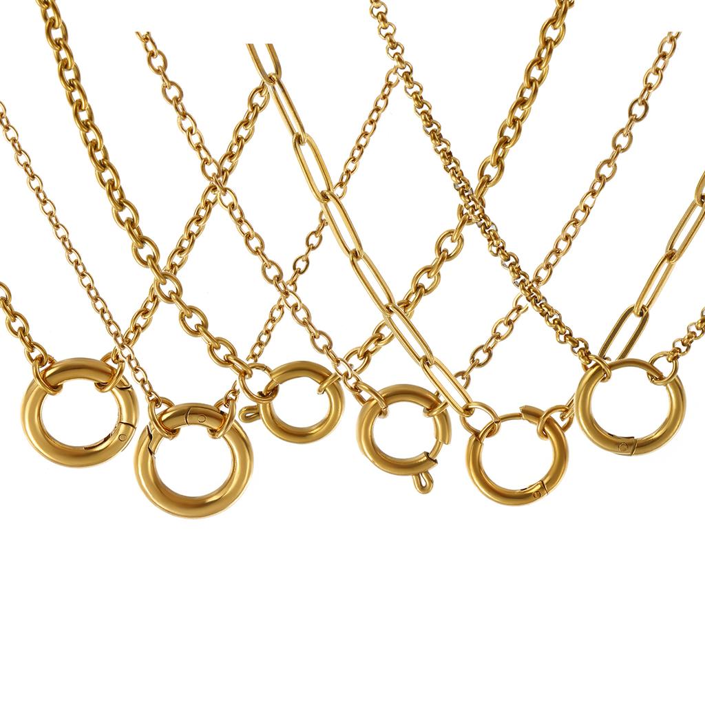 1pc 18k Gold Plated Necklace 304 Stainless Steel Circular Spring Buckle Pendant Necklace For Women Minimalist Exquisite Gift