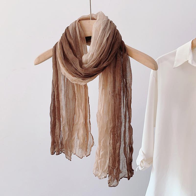 Gradient Cotton Hemp Scarf Desert-Style Vintage Wrinkle Scarf Fashion Winter Warm Casual Scarf Shawl