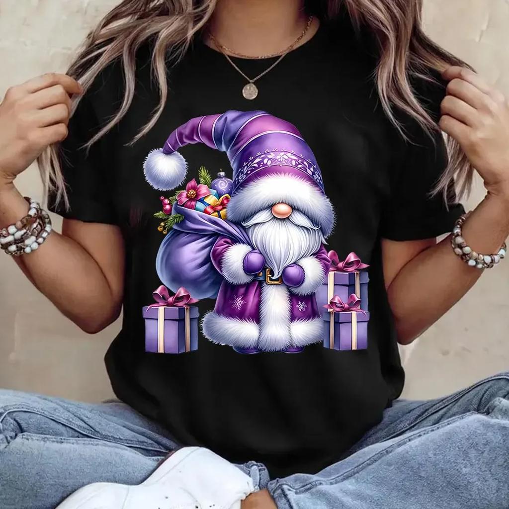 2026 New Christmas Gnome Graphic TShirt Short Sleeve Round Neck Casual Top Washable Holiday Party Tee For Unisex Gnome Gift