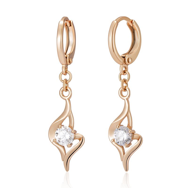 

Простые висячие серьги Kinel с белым цирконием для женщин, модные ювелирные изделия цвета розового золота, свадебные серьги для невесты розового золота