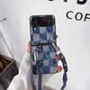 Applicable to Samsung Z Flip3 oblique span denim folding mobile phone case P50Pocket lanyard anti-drop zflip4 leather case