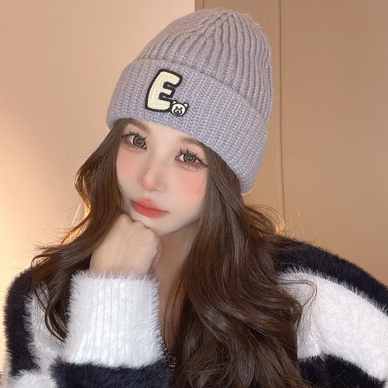 Versatile Face protecting Small Ear Protecting Hat Korean Version Dopamine Letters Warm Knitted Hat for Women