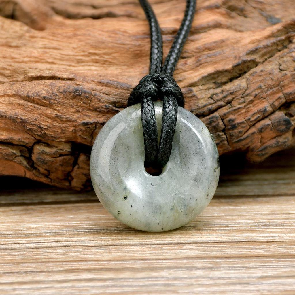 Green Aventurine Round Pendant Necklace with Leather Cord