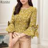 ZANZEA Women Square Neck Casual Loose Floral Print 3/4 Sleeve Blouse