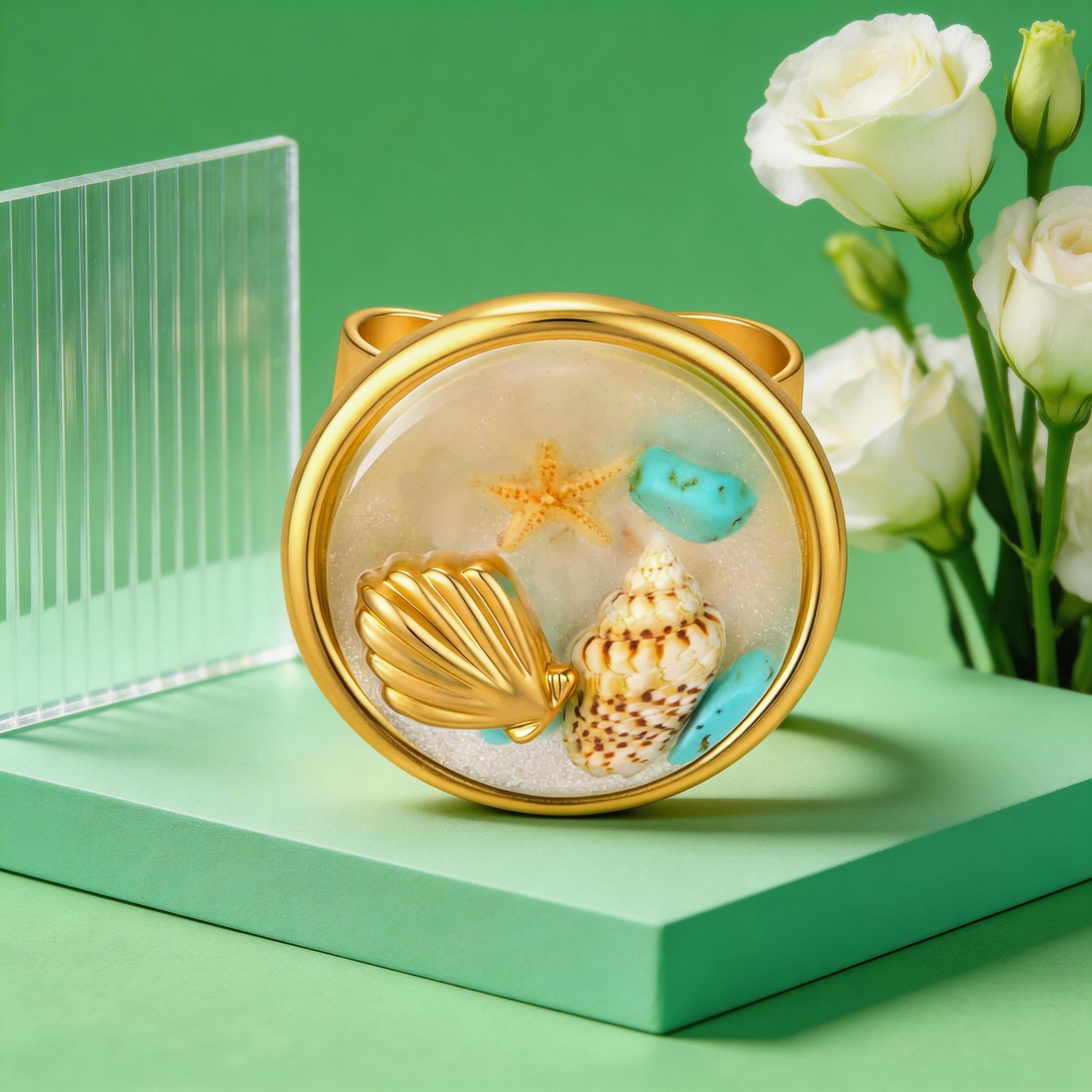 

Summer Ocean Resin Ring for Women Adjustable Starfish Seashell Rings Beach Vacation Jewelry Handmade Sea Shell Ring Gift for Her