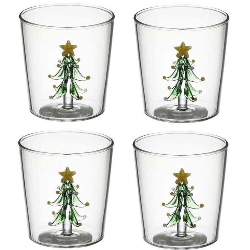 2/4 ks 3D Vzory Vánoční Sklenice Sada Kávový Vínový Hrnek Vánoční Sklenice na Mléko Pro Domácí Dekoraci Vánoční Dárek 300ml