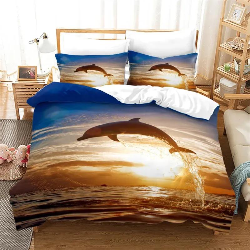 Comforter Jumping Dolphin Marine Themed Bedding Set King Full Twin For Kids Adults Decor Microfiber Ocean Animals