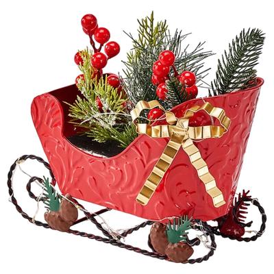 Metal Christmas Sleigh Ornament With PVC Accent Indoor Decorative Holiday Decoration For Mantels Or Shelf