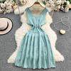 French pure desire U-neck sleeveless knitted dress women's summer new design sense niche waist thin medium and long dress