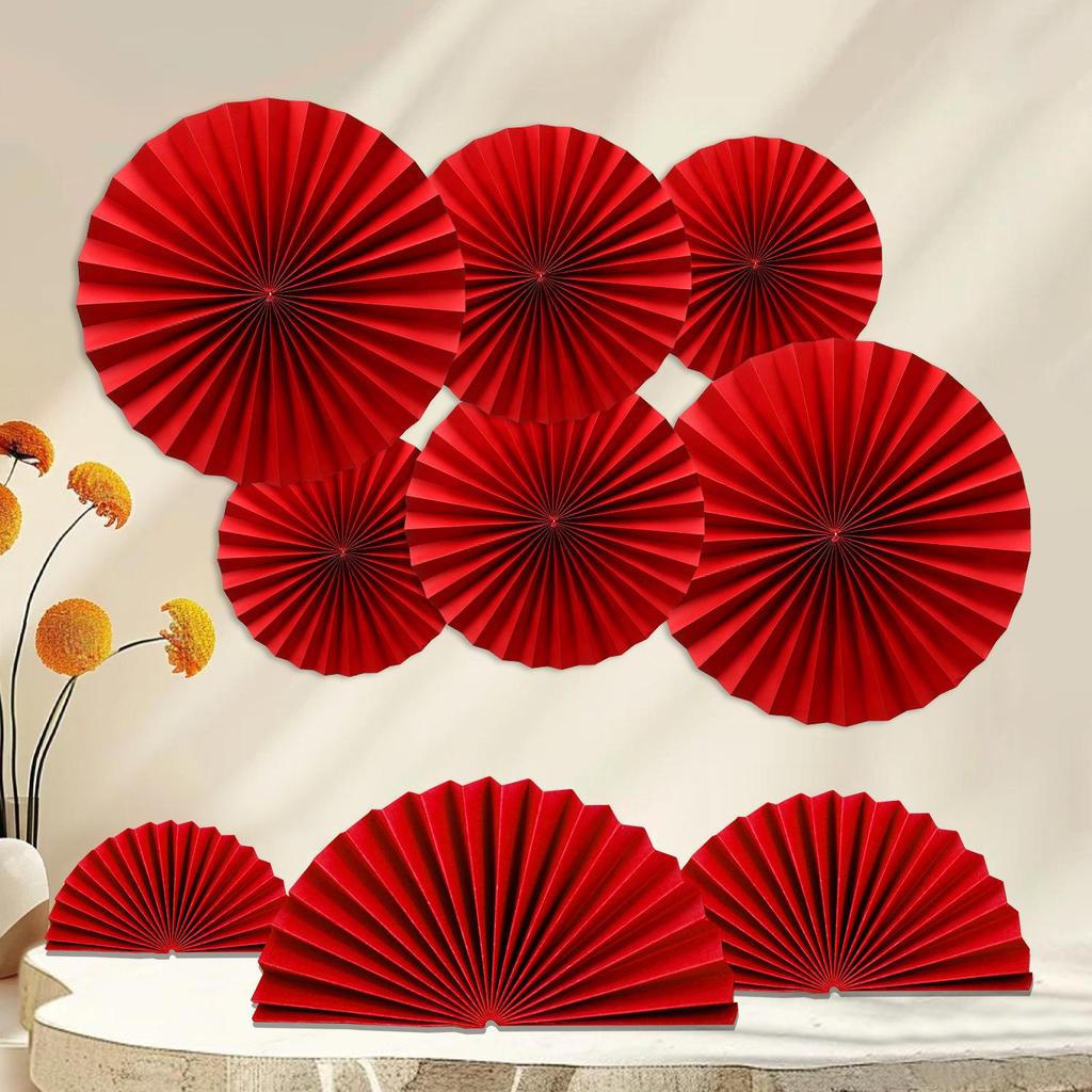 Chinese Red Paper Fan Decorations for Weddings and New Homes