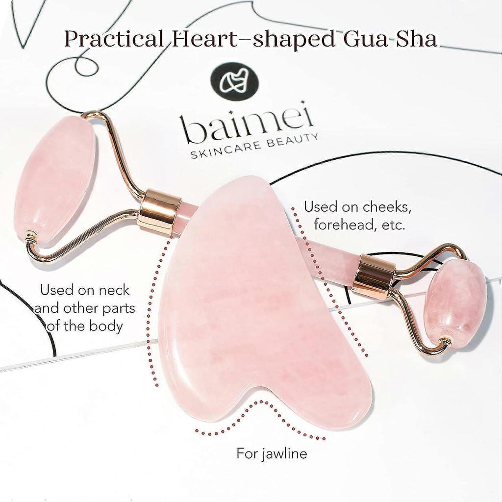 Jade Roller and Gua Sha, facial roller, facial beauty roller skin care tool, rose quartz massager for face, eye, neck, body muscle relaxation, relief 