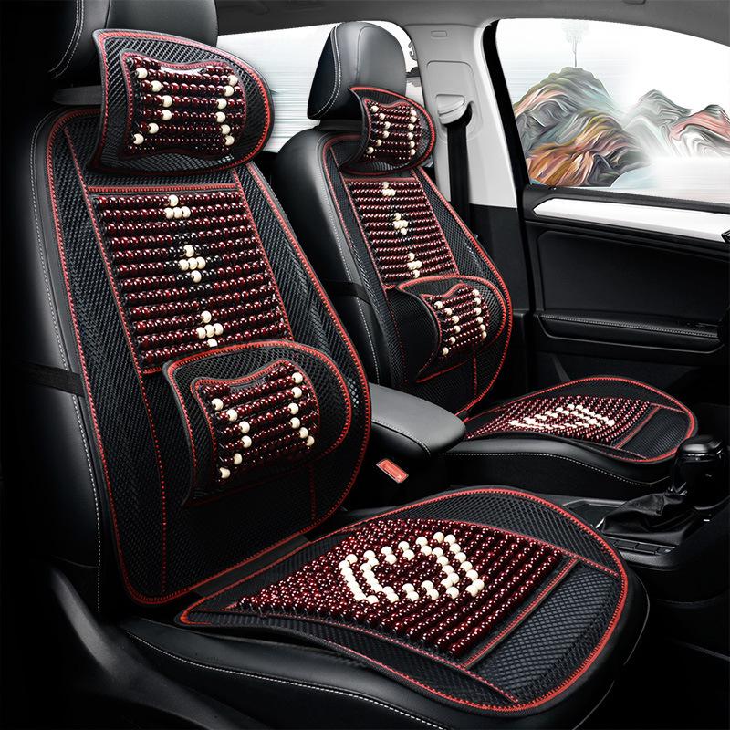HD Chinese Knot Wooden Bead Car Seat Cushion - All-Season Interior Seat Cover