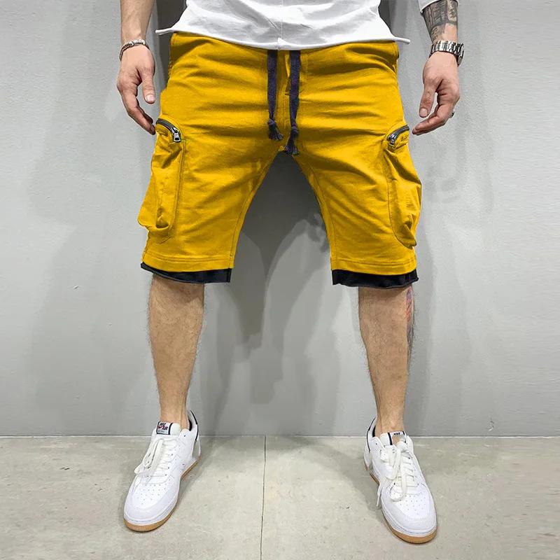 Men's Shorts New Summer Cotton Double-Pocket Zippered Cargo Pants Hip-Hop Style Casual Pants Sports Fitness Five Point Pant