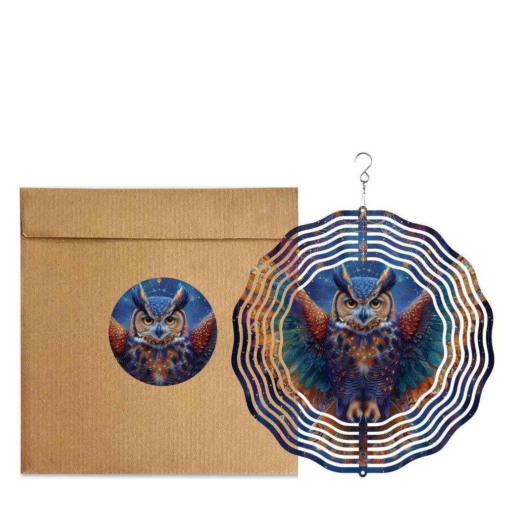 25 cm Metall-Windspiel mit Eule und Sternen – Dekoratives Hänge-Windspiel für Garten, Terrasse und Fenster | Klassisches rundes Design