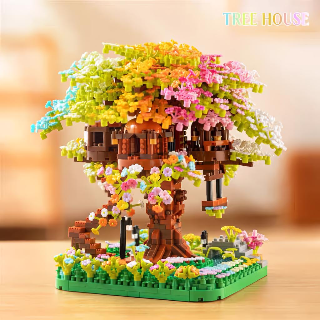 Set di Blocchi da Costruzione Mini Albero di Sakura Fai da Te Mattoncini Fiori di Ciliegio Modello Casa sull'Albero Decorazione Regalo Romantico per Fidanzata