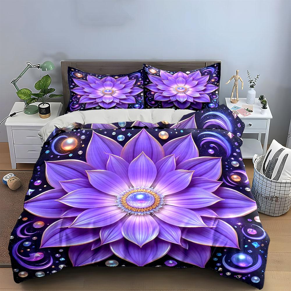 "Elegant Purple Floral Design Set" kid's and adults' bedroom decor, Exquisite three-piece bedding set gift