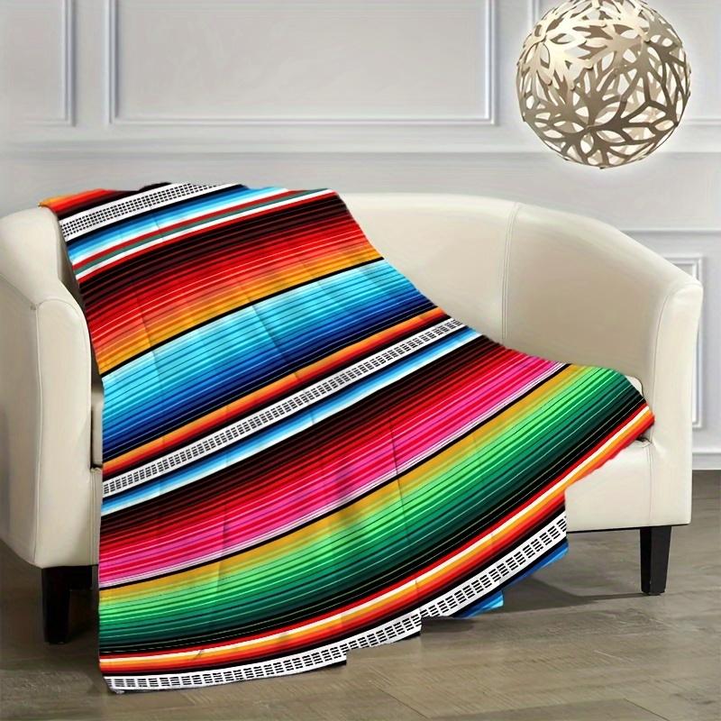 Bunte gestreifte geometrische Muster Kunstdecke - Weiche Ganzjahres-Mehrzweck-Kuscheldecke für Sofa, Nickerchen, Camping & Reise Geschenk