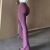 Women Flared Pants Elastic High Waist Solid Color Long Pants Ribbed Texture Yoga Running Cycling Trousers