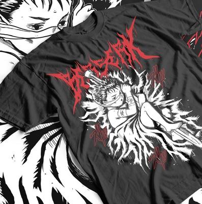 Berserk Guts Kid T-Shirt, Manga Strip Guts Berserker Armour Anime Czarna Koszulka,