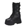 Fashion Womens Mid-calf Boots Fashion Motorcycle Boots High Quality Casual Leather Booties 12cm Height Increase Platform Boots for Women
