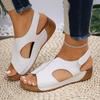 Fashion 2025Sandals For Women Ladies Summer Retro Pure Colour Leather Slope Heel Thick Bottom Large Size Set Foot Fish Sandalias Planas