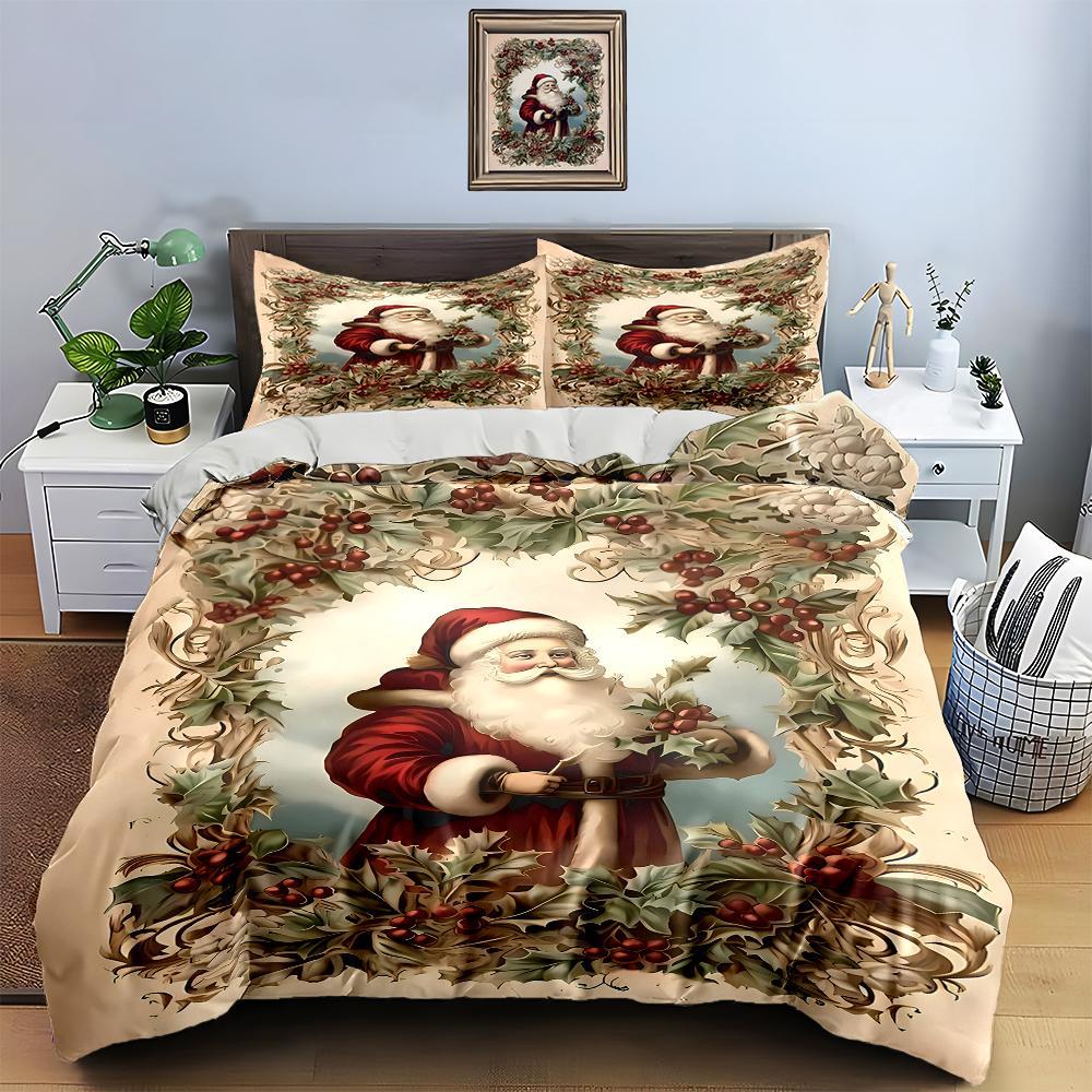 Santa-themed Holly. Bedding Duvet Cover Sets Duvet Covers Pillowcases Gifts (1 * Duvet Cover 2 * Pillowcases, Without Duvet Insert)