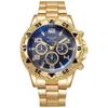 New Business Leisure Fashion Large Dial Alloy Steel Strip Blue Light Three Eye Men's Quartz Watch