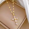 Women's Luxury Zircon Cross Pendant Jewelry Set with Stainless Steel Chain Party Birthday Necklace Earrings Fashion