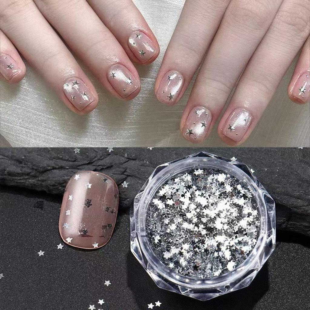 Iridescent Star and Heart Sequin Nail Art Decorations