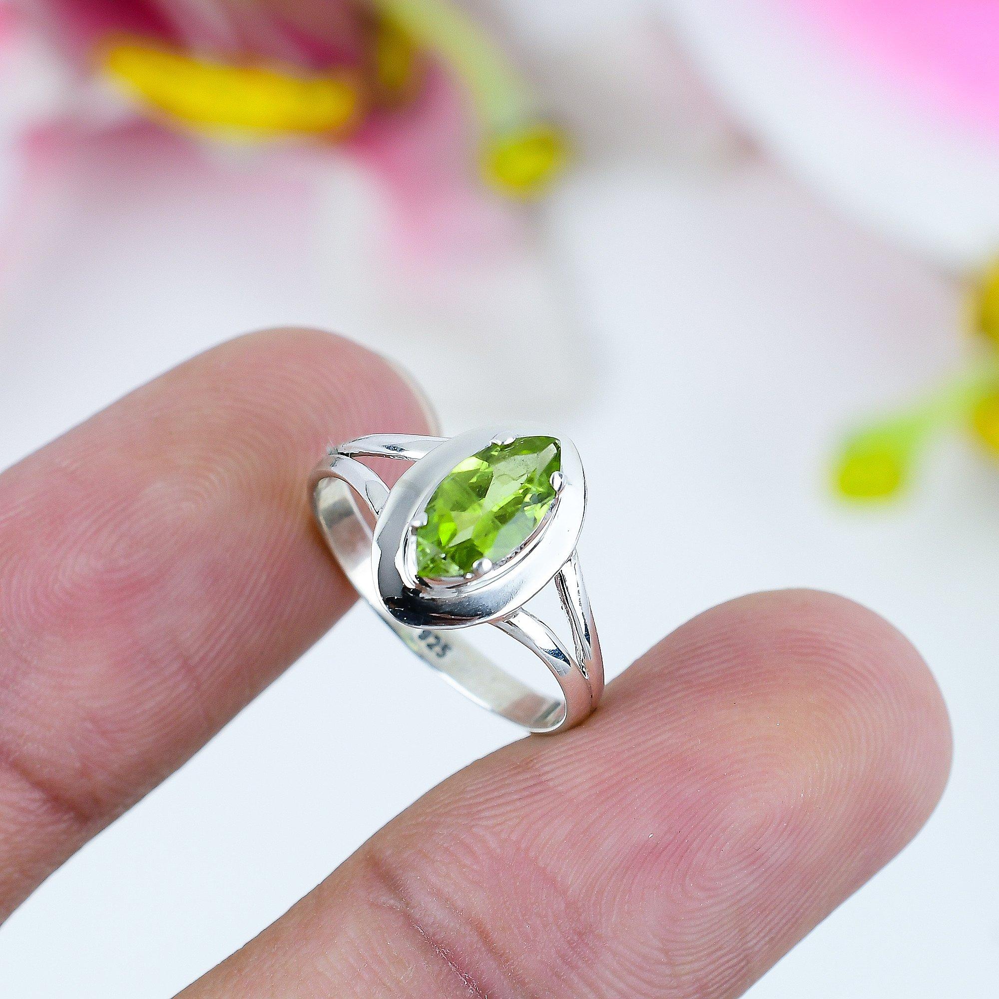 

Подарочное кольцо ручной работы из стерлингового серебра 925 пробы с натуральным драгоценным камнем перидот S.7 G6T53