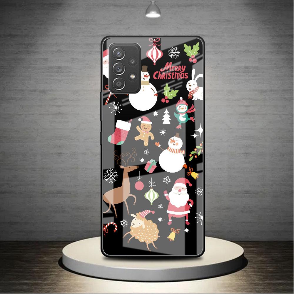 Glass Case For Samsung Galaxy A52 A71 A50 A51 A70 A21s A31 A72 A10 A12 A30 A22 5G Phone Cover  Snowman Christmas Cartoon