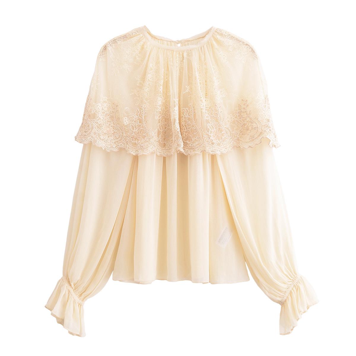 

Spring 2025: Women s Chic Lace Cape Pleated Blouse XS белый/слоновая кость