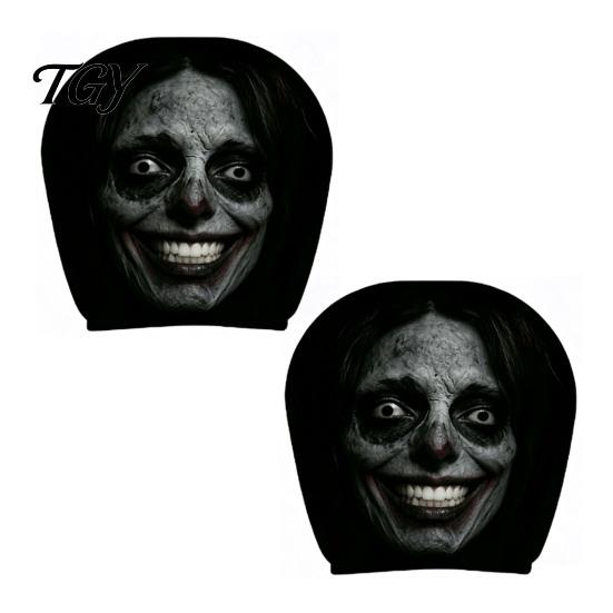 Funny Prank Car Accessories 2Pcs Ghost Face Headrest Covers, Halloween Horror Seat Decorations, Holiday Atmosphere Decor Universal Fit