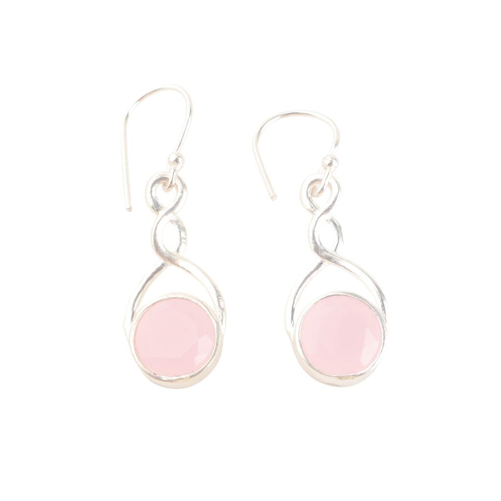 Boucles d'oreilles Bijoux Uniques en Argent Sterling 925 Pierre Gemme Calcédoine Rose Attrayante CE-15-13