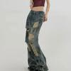 Women's High Waist Wide Leg Jeans Vintage Distressed Ripped Baggy Straight Leg American Plus Size Summer Denim Trousers
