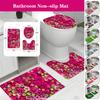 3pcs Bath Mat Set Bohemia Flower Anti-Slip Carpet Doormat Toilet Lid Toilet Seat CoverToilet Seat Mat Bath Rug Accessories