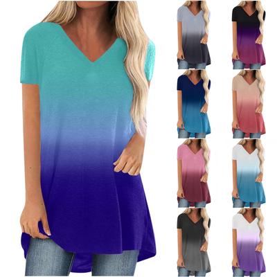 Fashion Women Summer Casual Beach Loose V Neck Short Sleeve Printed T-Shirt Tops
