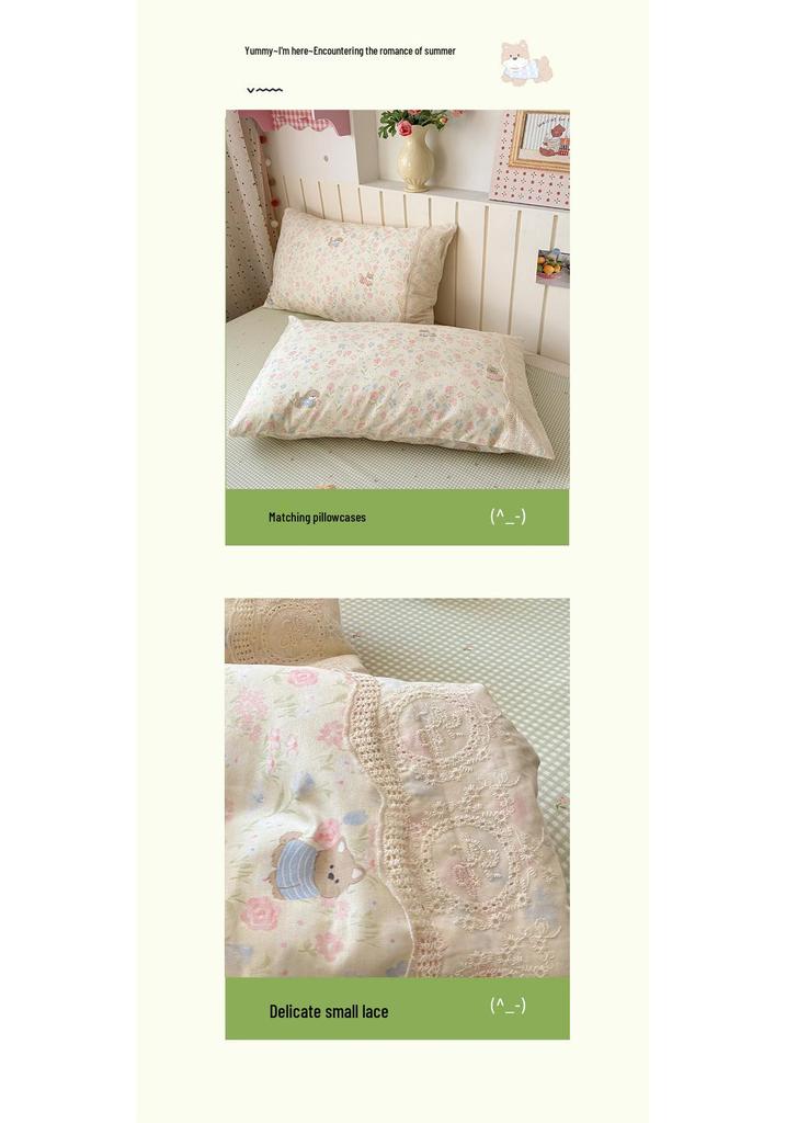Pure Cotton Summer Quilt Set - 4 Pieces, Machine Washable, Ideal for Dorms