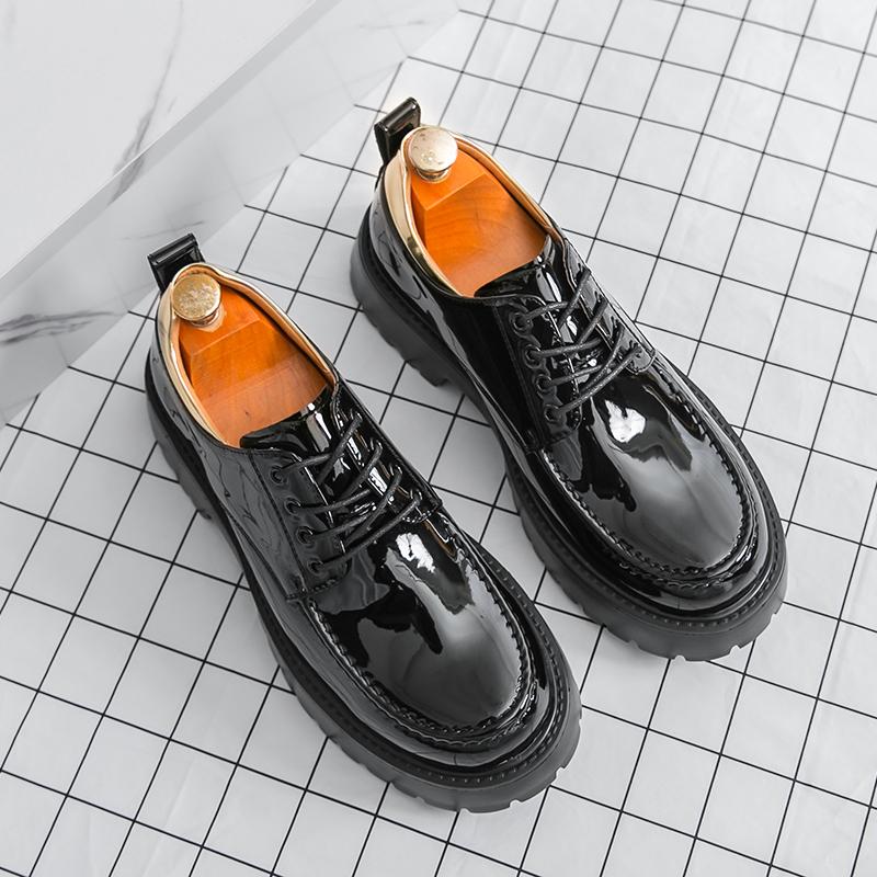 Fashion British Style Mens Leather Oxford Shoes Luxury Formal Business Wedding Dress Shoes Thick Bottom Anti-slip Wearable Casual Shoes