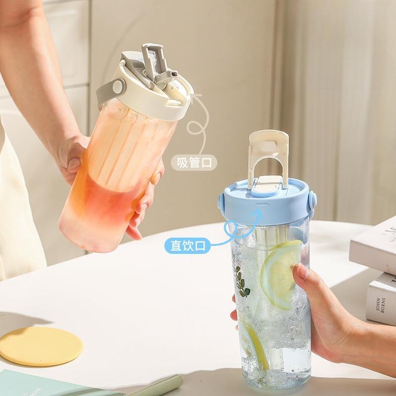 Large Capacity Water Bottle with Straw Inspirational Sports Water Cup Leak Proof Plastic Outdoor Travel Fitness Kettle