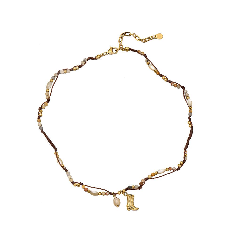 Western Nomadic Tribe Tiger's Eye Stone Beaded Necklace Female Bohemian Light Luxury High-end Autumn and Winter Sweater Chain Female