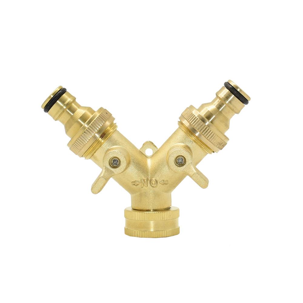 Brass 3/4 Inch Thread 2- Way Garden Tap Water Splitter Copper Y Irrigation Valve 5/8" Quick Connector Cranes Adapter 1pcs