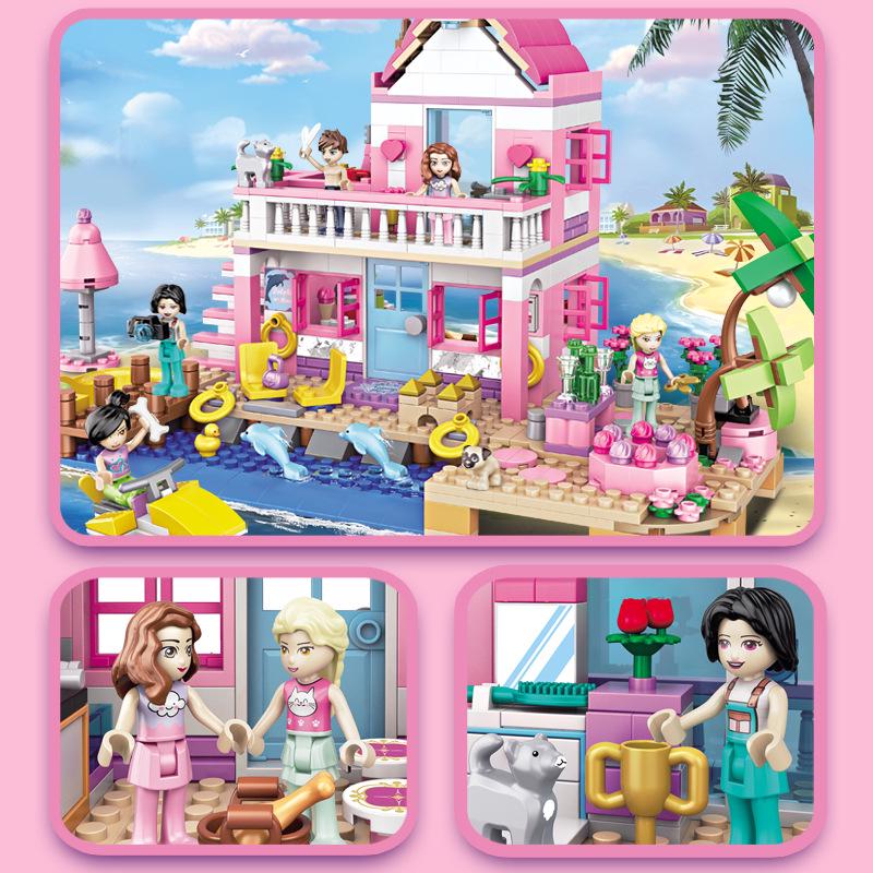 Tide Baby Lego-Compatible Girls' Beach Villa Building Blocks Puzzle Toy