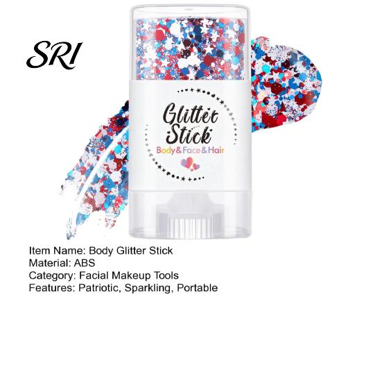 Women Makeup Stick Independence Day Body Glitter Stick, Patriotic USA Flag Face Hair Accessories, Sparkling Red White Blue for 4th of July