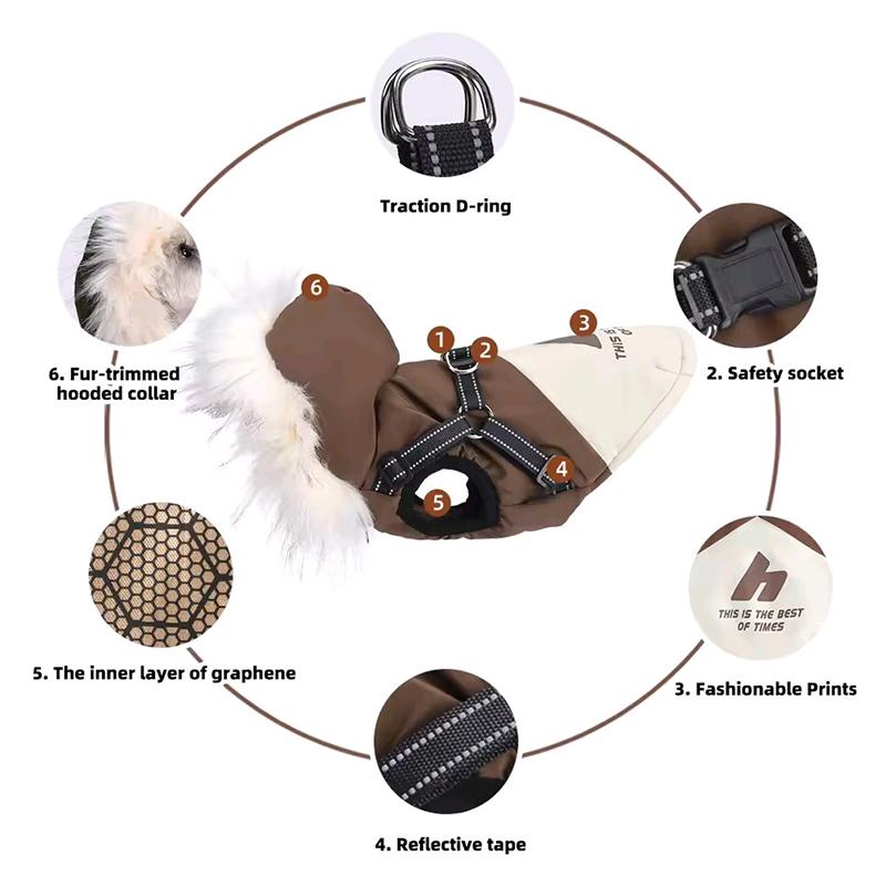 Autumn Winter Dog Down Cotton Jacket With Hooded Fur Collar Four Leg Protection Dog Windproof High Neck Jacket Dog Clothes